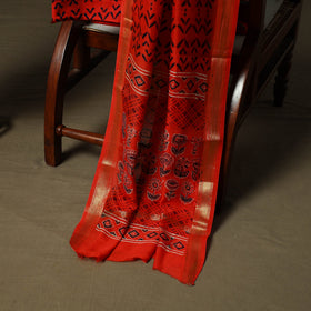 Maheshwari silk hand block ajrakh print 3pc unstitched