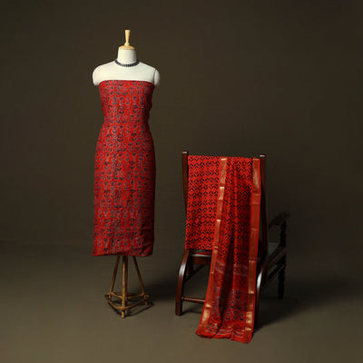 Maheshwari silk hand block ajrakh print 3pc unstitched