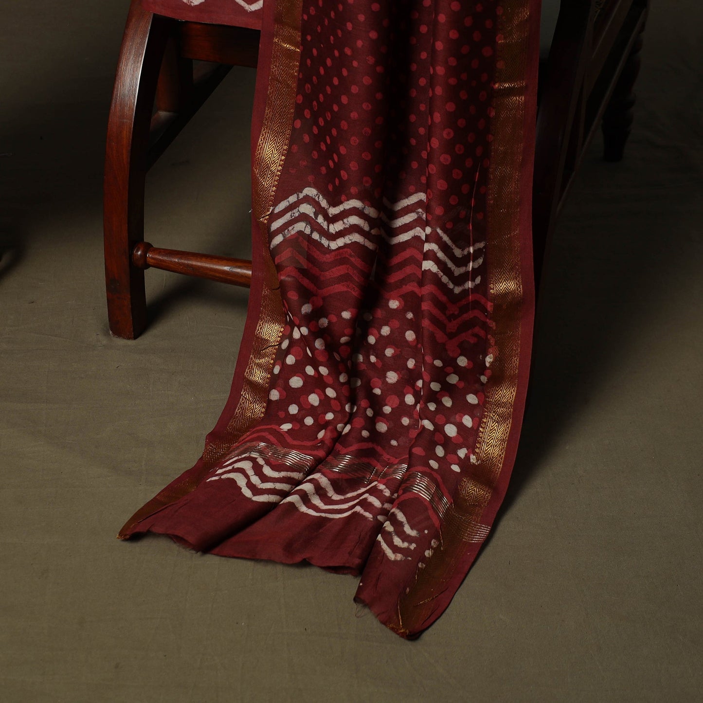 Maheshwari silk hand block bagru print 3pc unstitched dress