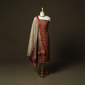 Maheshwari silk hand block bagru print 3pc unstitched dress
