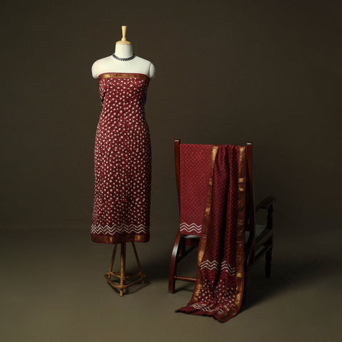 Maheshwari silk hand block bagru print 3pc unstitched dress