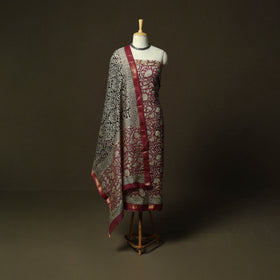 Maheshwari silk hand block bagru print 3pc unstitched dress