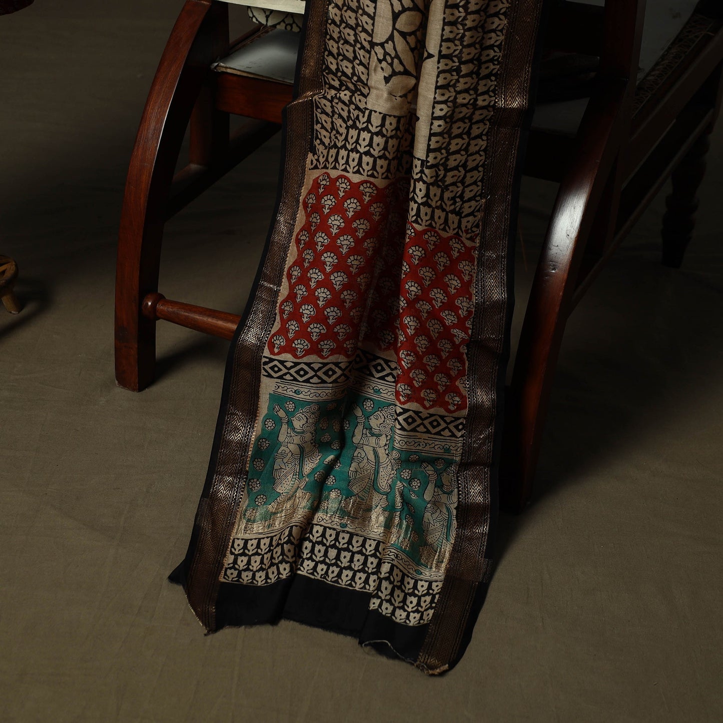 Maheshwari silk hand block bagru print 3pc unstitched dress
