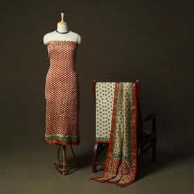Maheshwari silk hand block bagru print 3pc unstitched dress