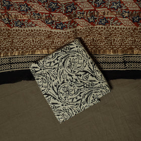 Maheshwari silk hand block bagru print 3pc unstitched dress