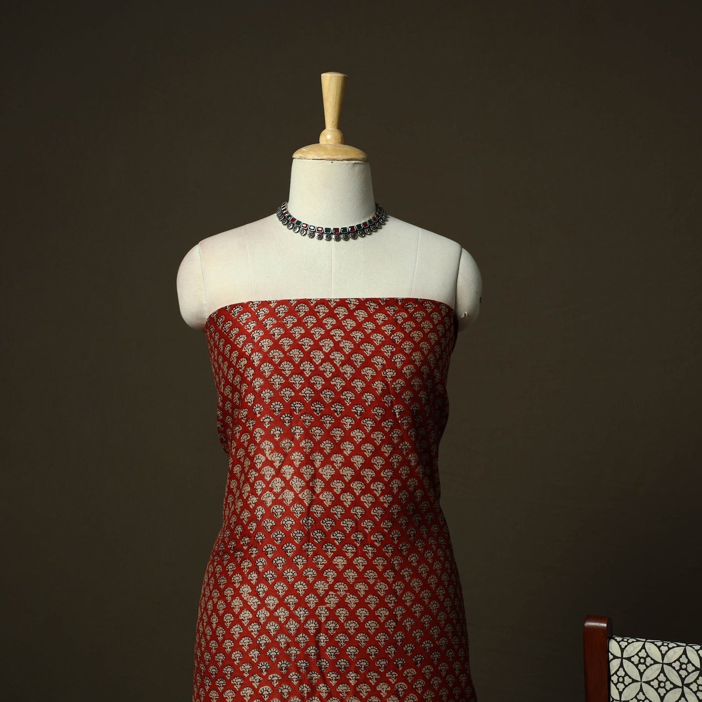 Maheshwari silk hand block bagru print 3pc unstitched dress
