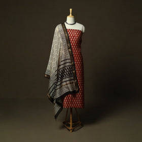 Maheshwari silk hand block bagru print 3pc unstitched dress