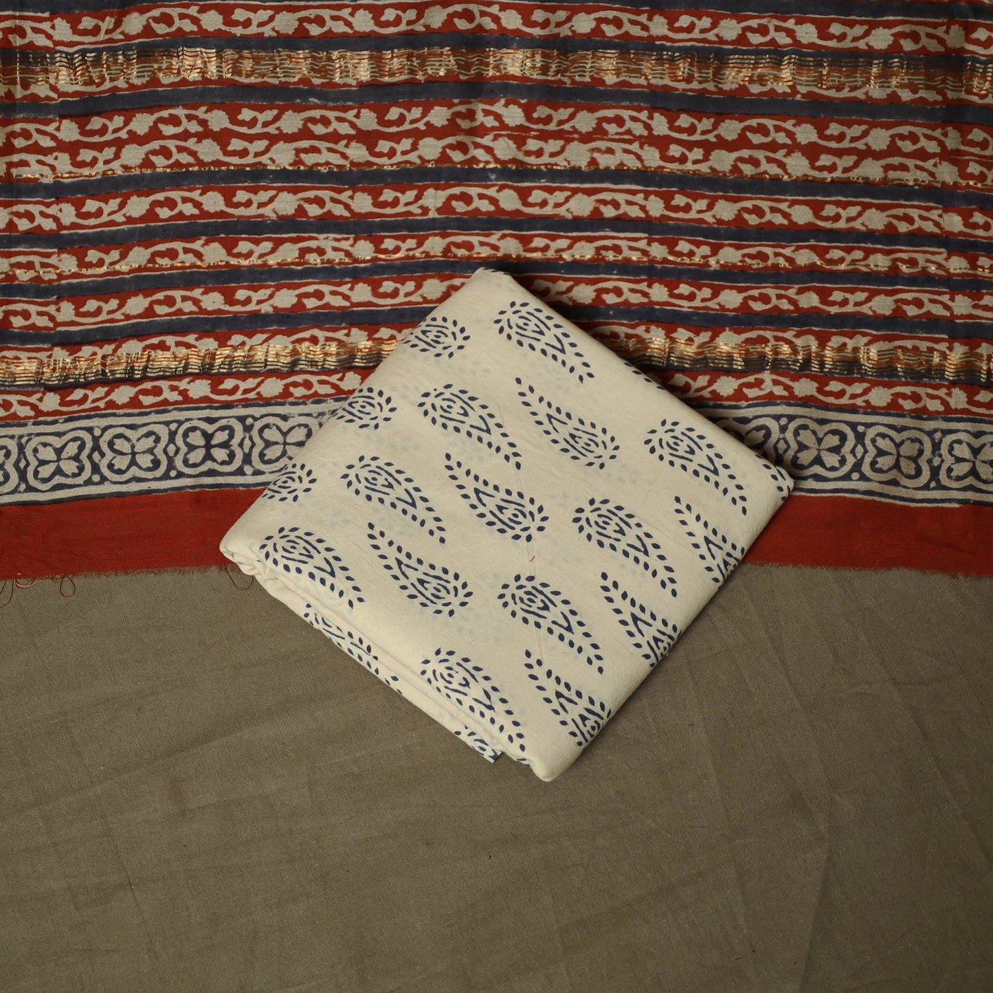 Maheshwari silk hand block bagru print 3pc unstitched dress