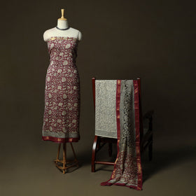 Maheshwari silk hand block bagru print 3pc unstitched dress