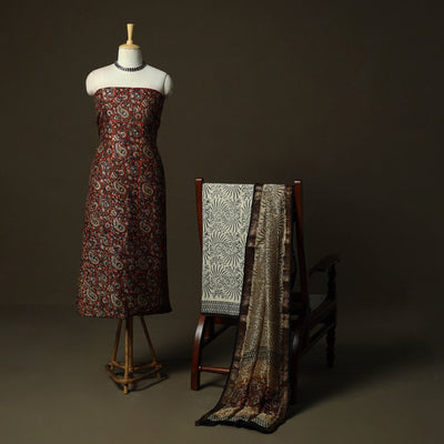 Maheshwari silk hand block bagru print 3pc unstitched dress