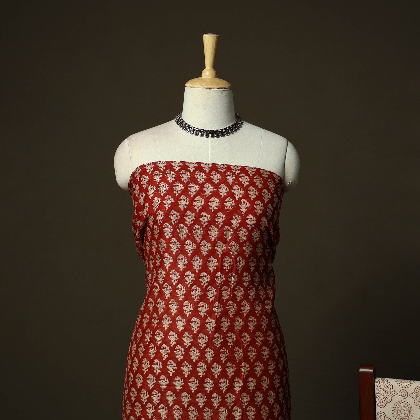 Maheshwari silk hand block bagru print 3pc unstitched dress