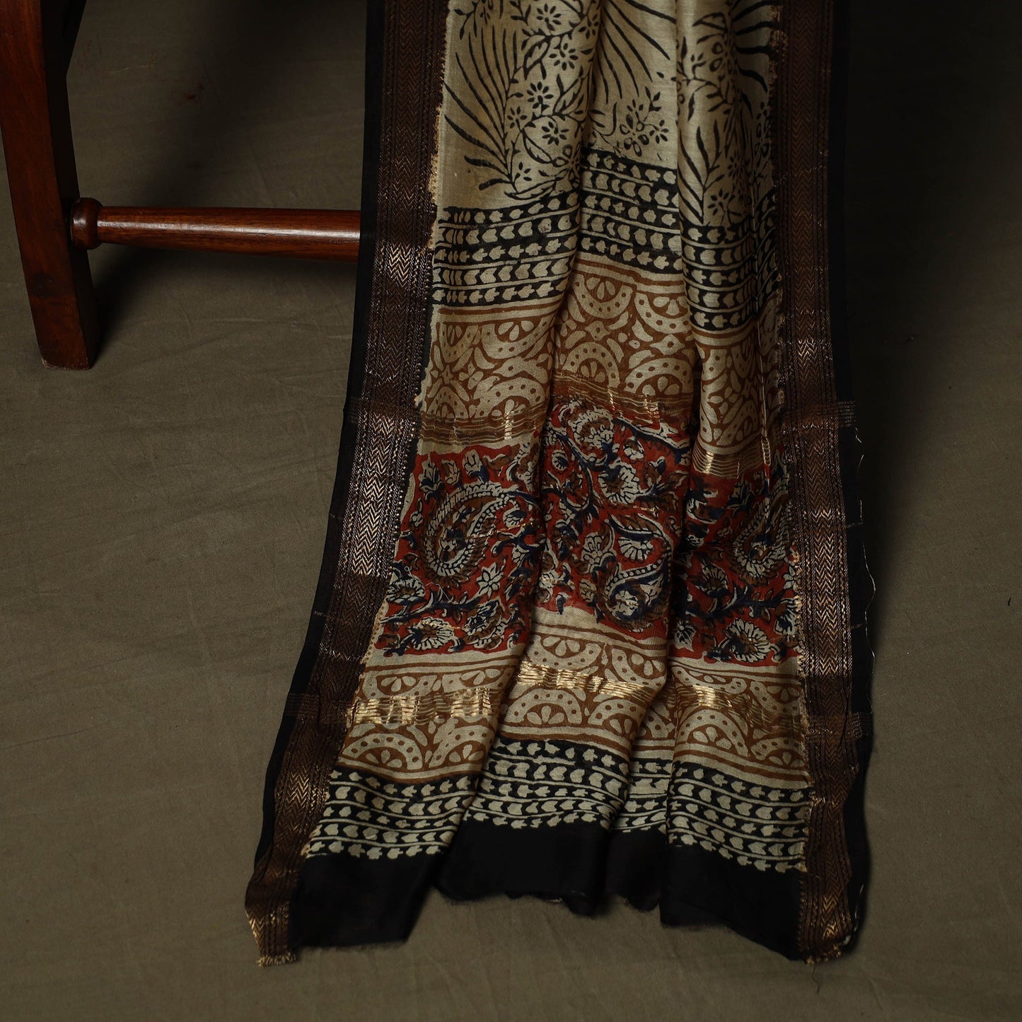 Maheshwari silk hand block bagru print 3pc unstitched dress