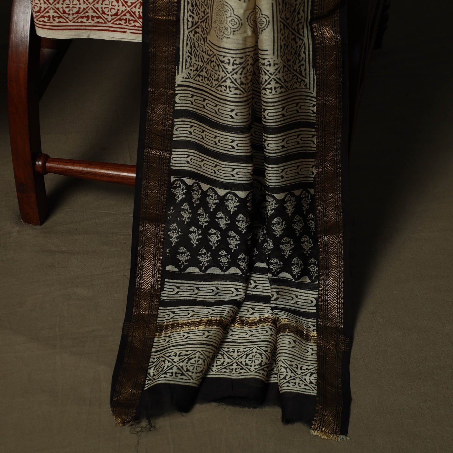 Maheshwari silk hand block bagru print 3pc unstitched dress