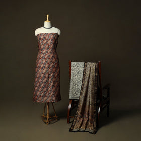 Maheshwari silk hand block bagru print 3pc unstitched dress