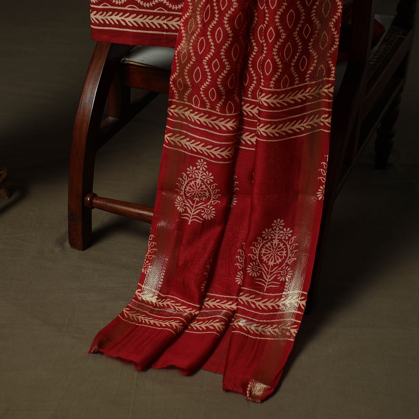 Maheshwari silk hand block jaipur print 3pc unstitched