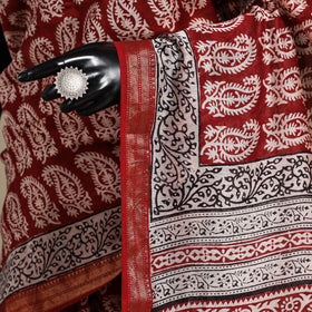 Red - maheshwari silk natural dyed bagh saree with zari