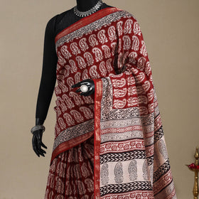 Red - maheshwari silk natural dyed bagh saree with zari
