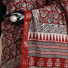 Red - maheshwari silk natural dyed bagh saree with zari