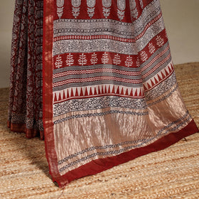 Red - maheshwari silk natural dyed bagh saree with zari