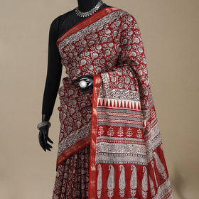 Red - maheshwari silk natural dyed bagh saree with zari