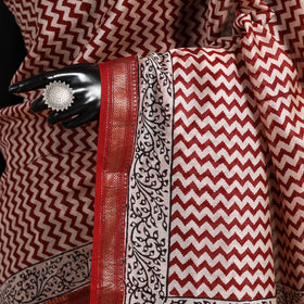 Red - maheshwari silk natural dyed bagh saree with zari