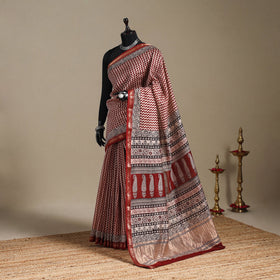 Red - maheshwari silk natural dyed bagh saree with zari