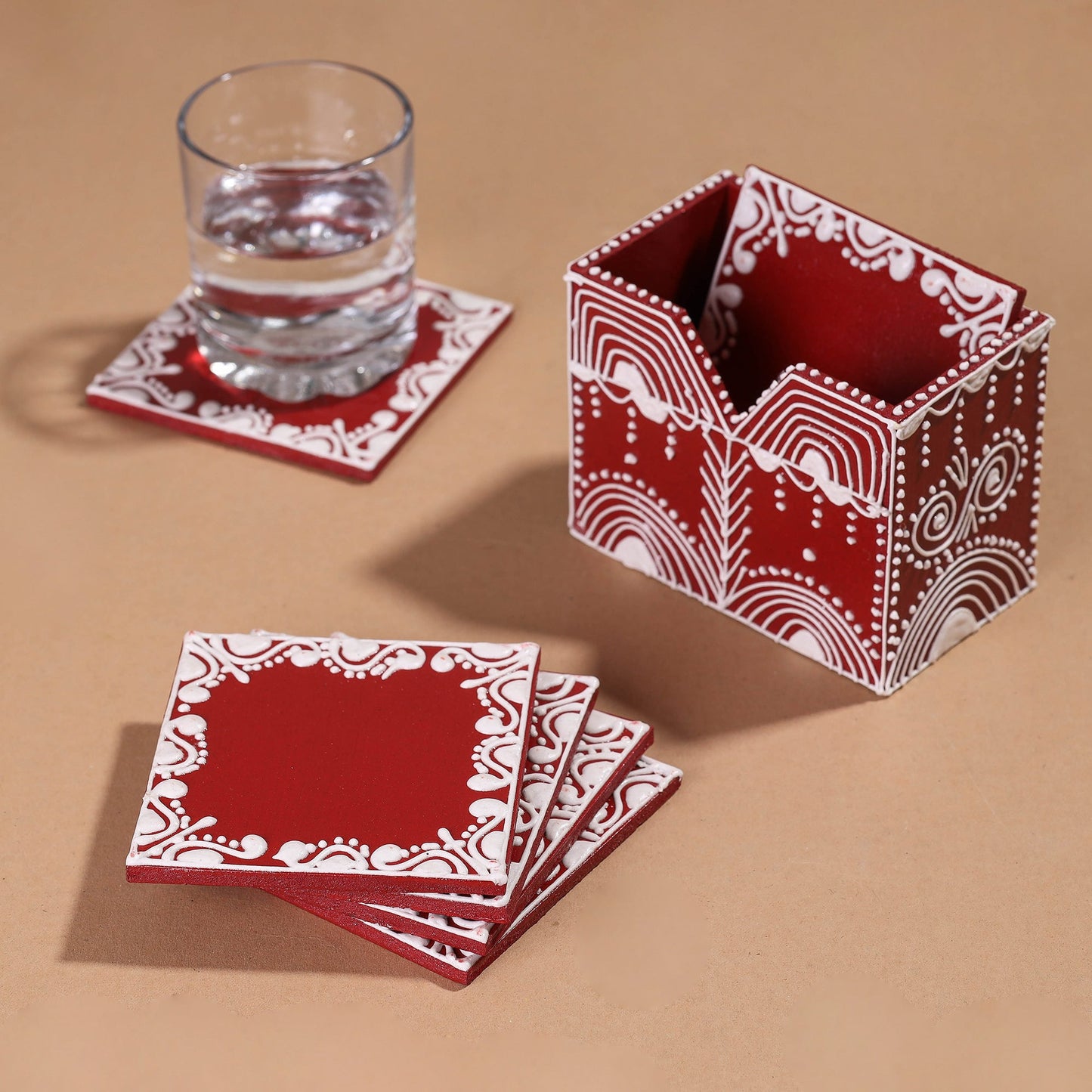  Mandana Art Handpainted Paper Mache Coasters 