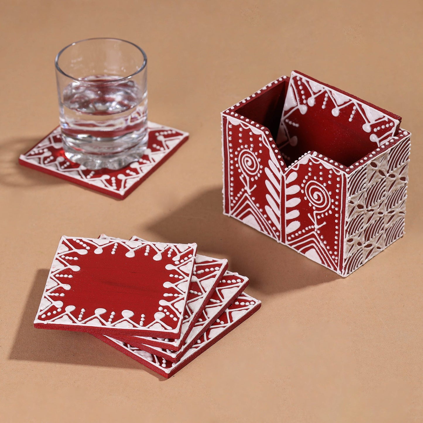  Mandana Art Handpainted Paper Mache Coasters 