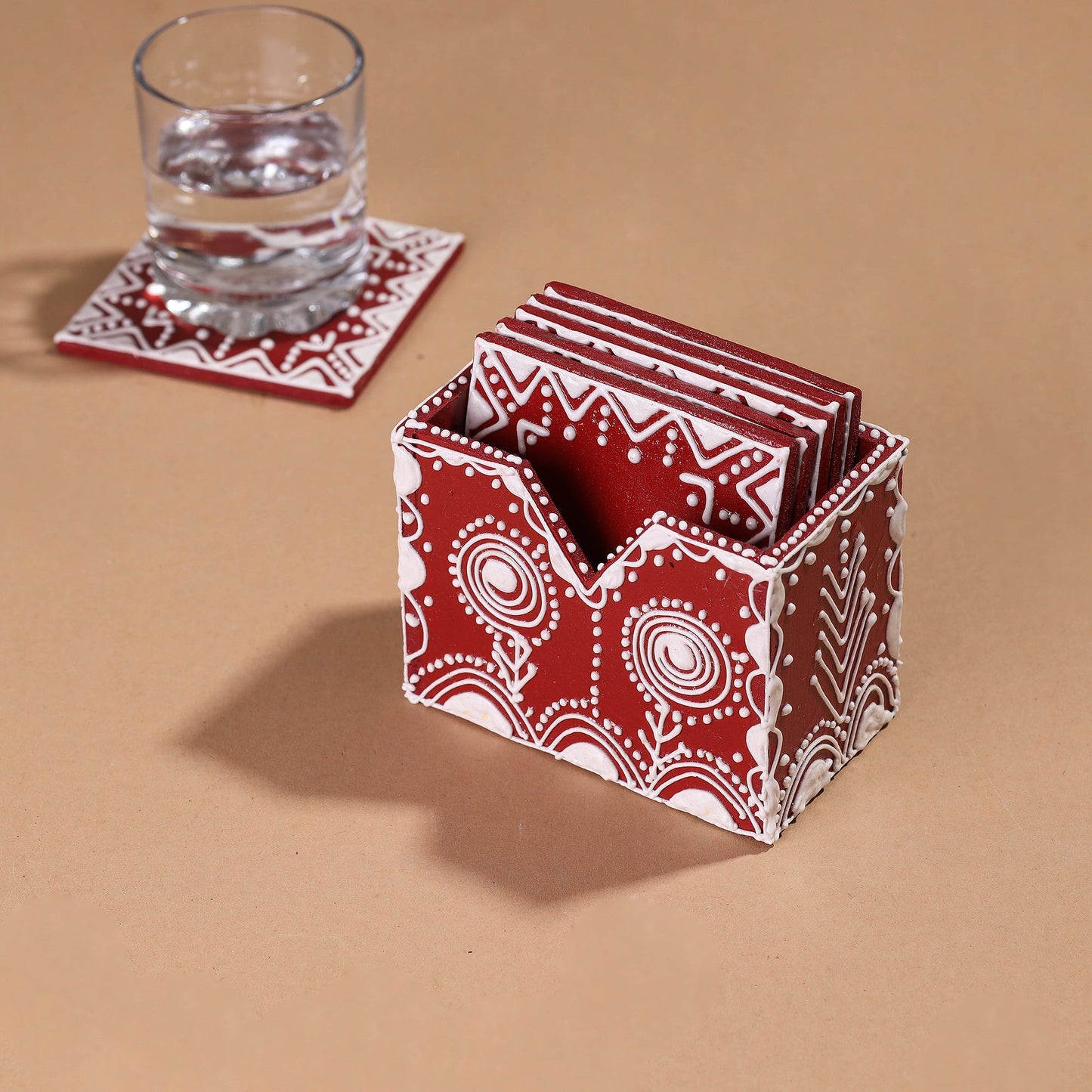  Mandana Art Handpainted Paper Mache Coasters 