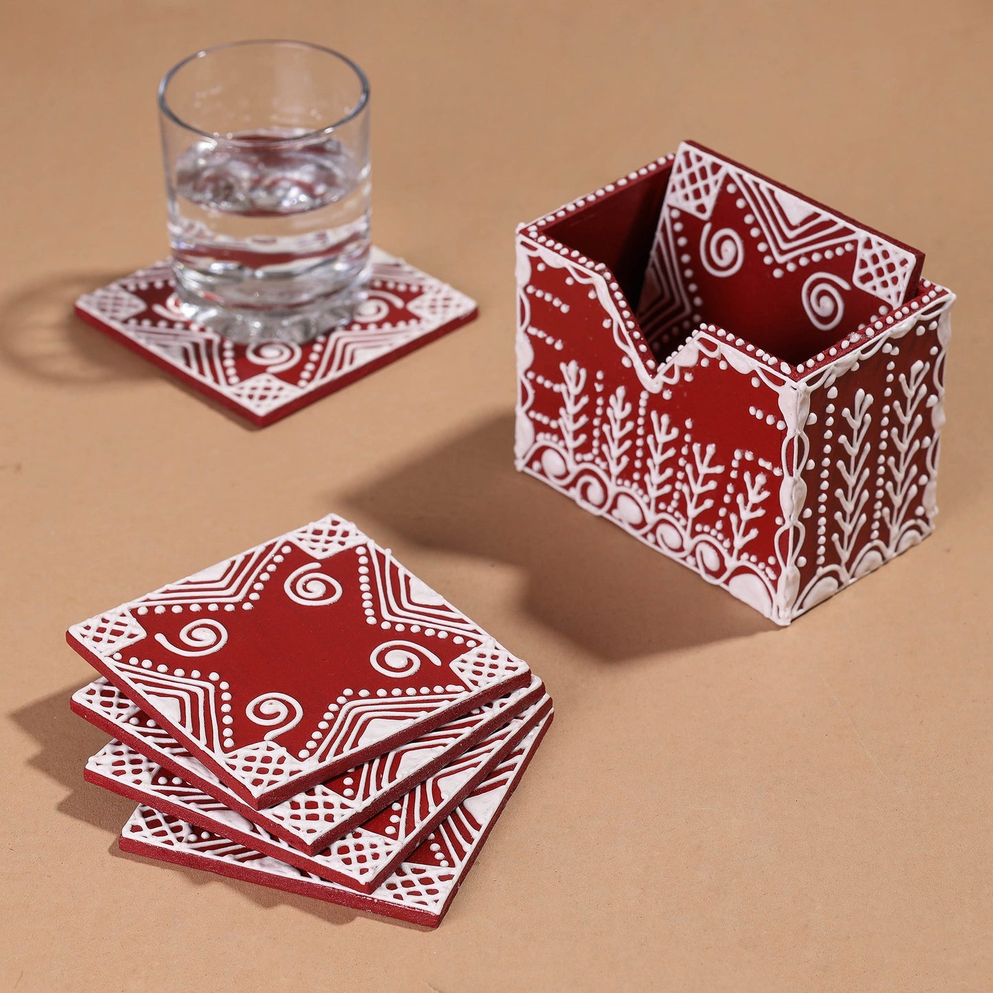  Mandana Art Handpainted Paper Mache Coasters 