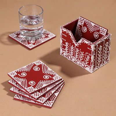  Mandana Art Handpainted Paper Mache Coasters 