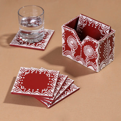  Mandana Art Handpainted Paper Mache Coasters 