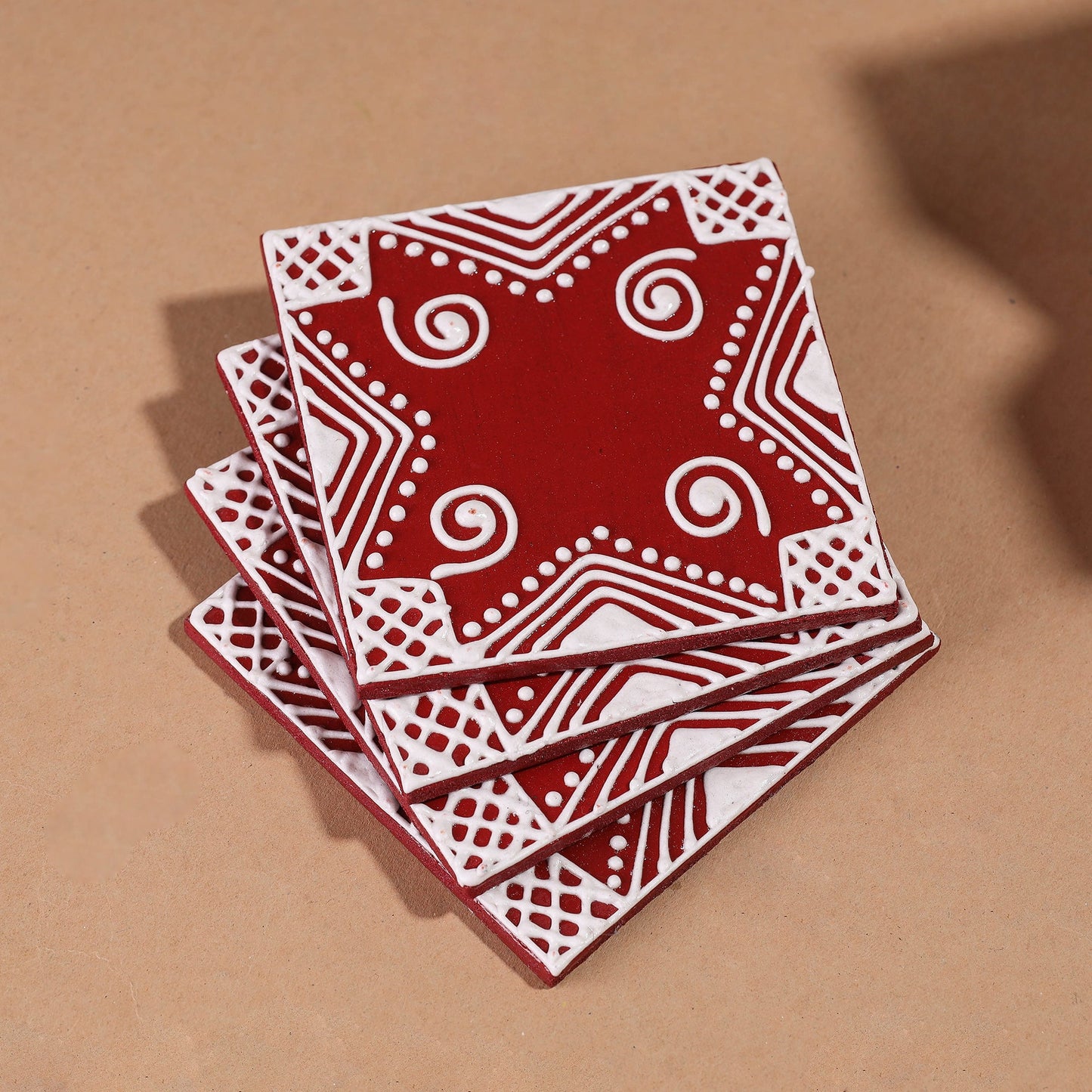  Mandana Art Handpainted Paper Mache Coasters 