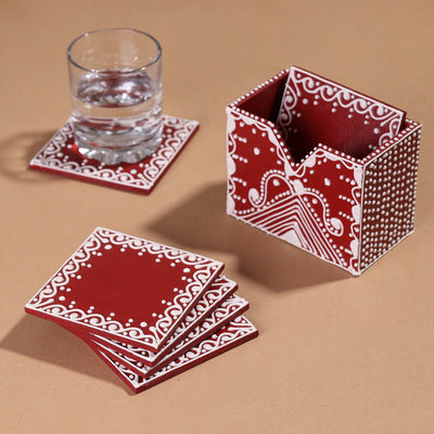  Mandana Art Handpainted Paper Mache Coasters 