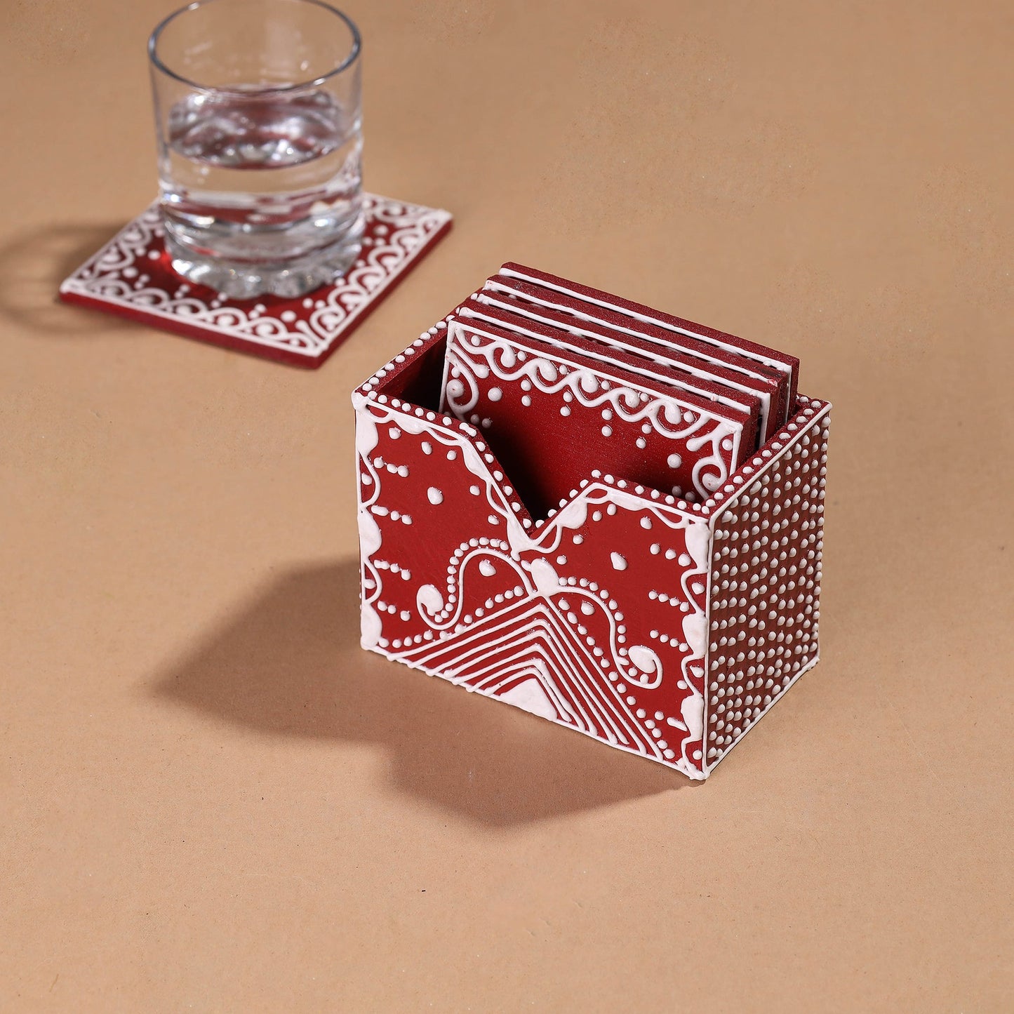  Mandana Art Handpainted Paper Mache Coasters 