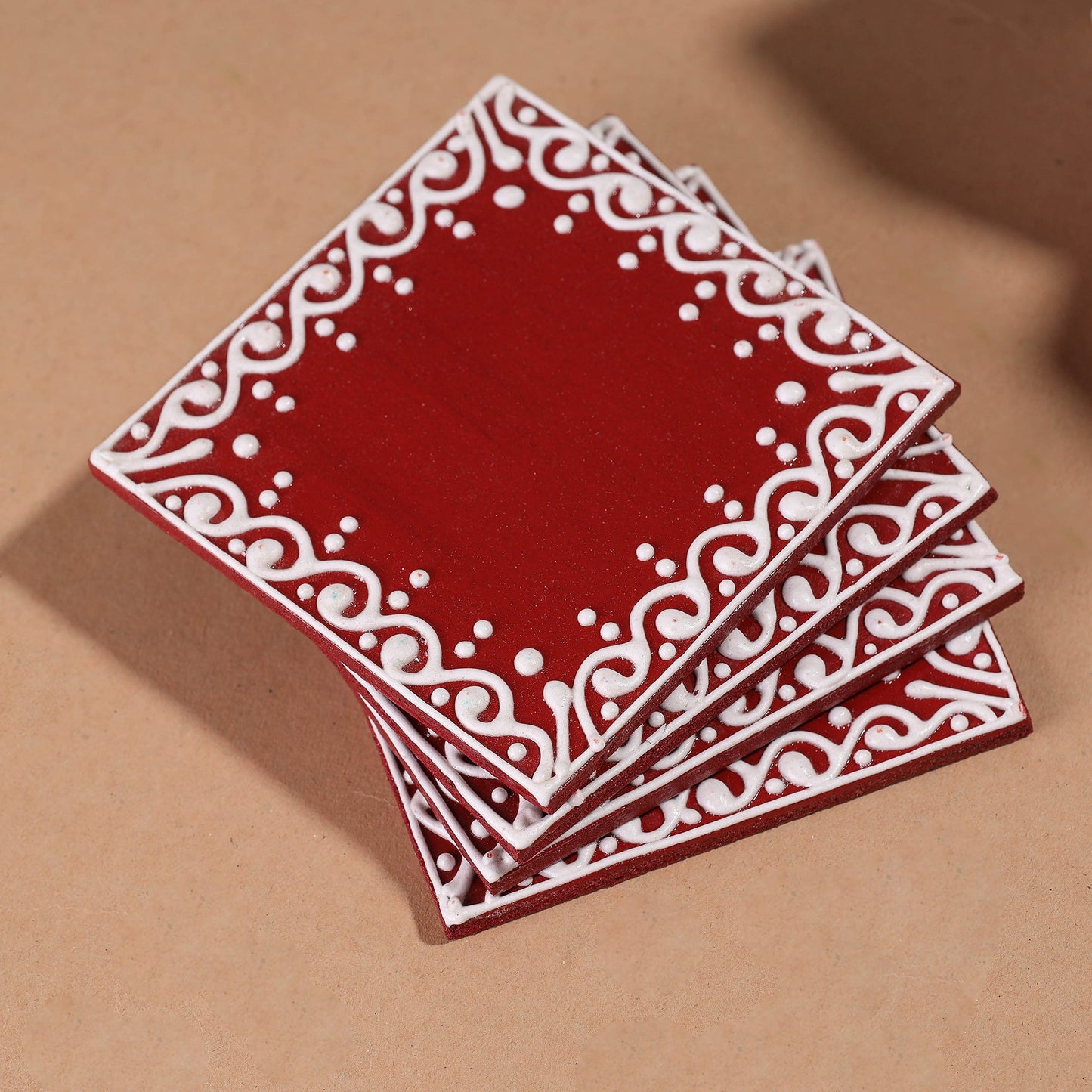  Mandana Art Handpainted Paper Mache Coasters 