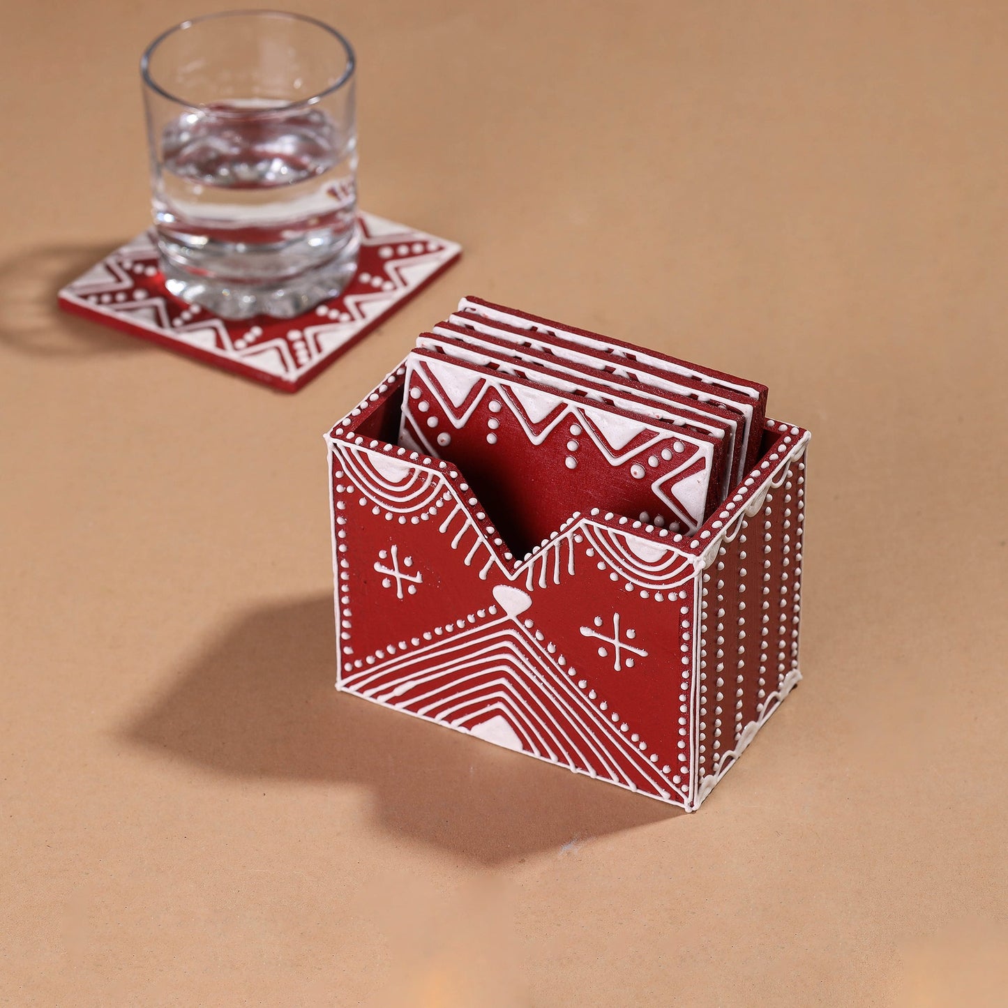  Mandana Art Handpainted Paper Mache Coasters 