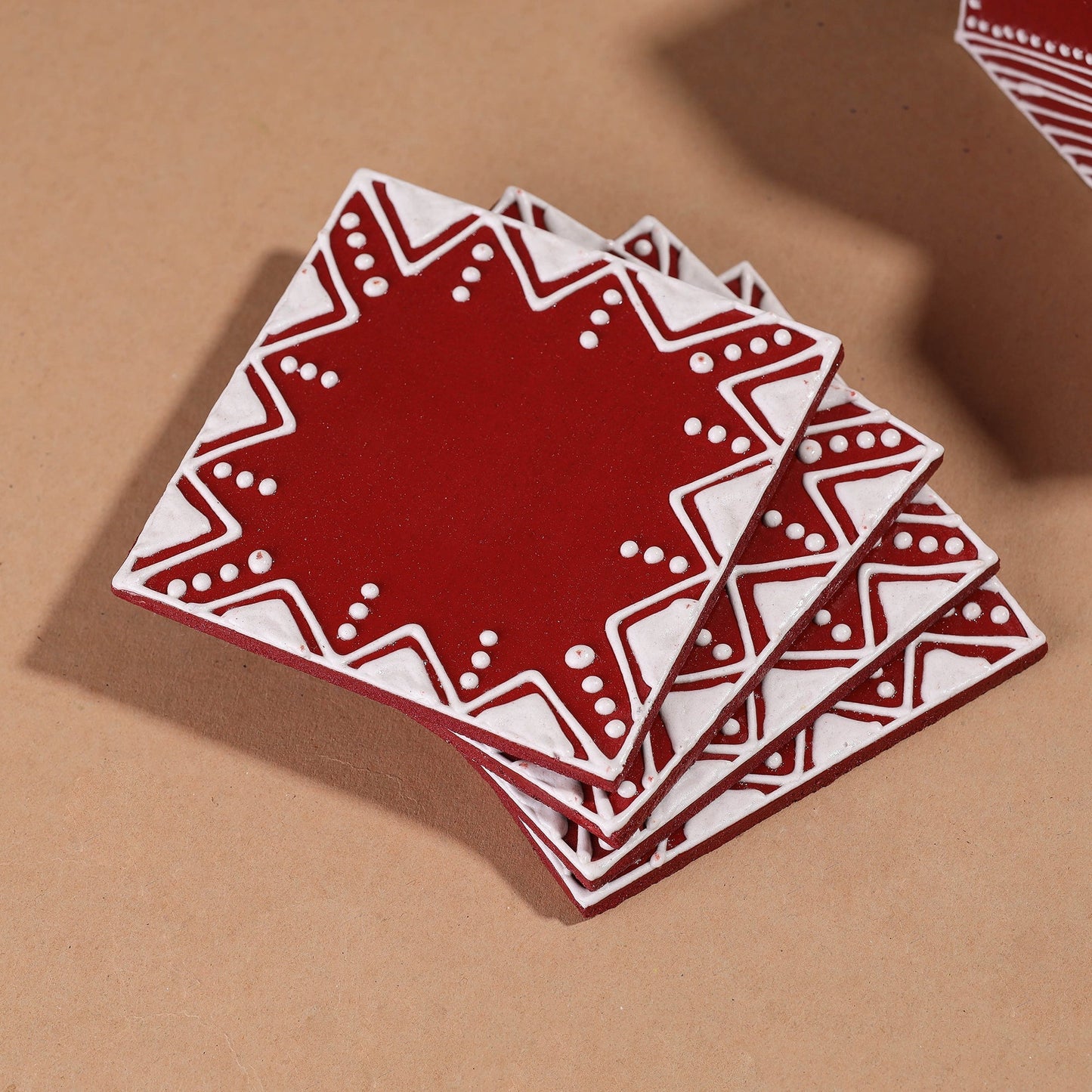  Mandana Art Handpainted Paper Mache Coasters 