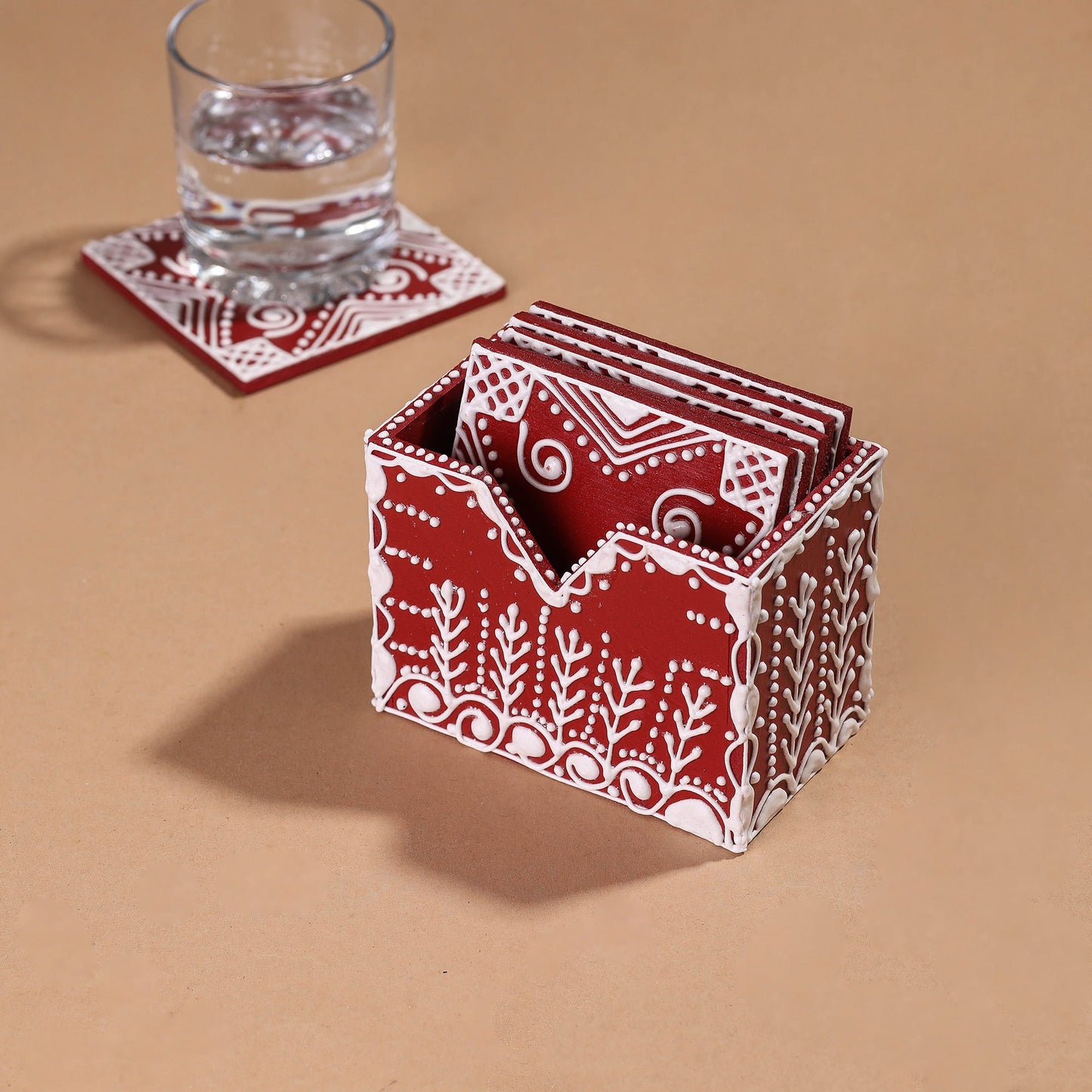  Mandana Art Handpainted Paper Mache Coasters 