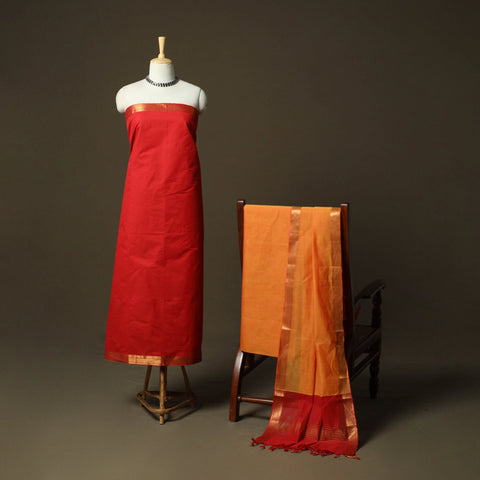 Mangalagiri cotton 3pc unstitched dress material with zari