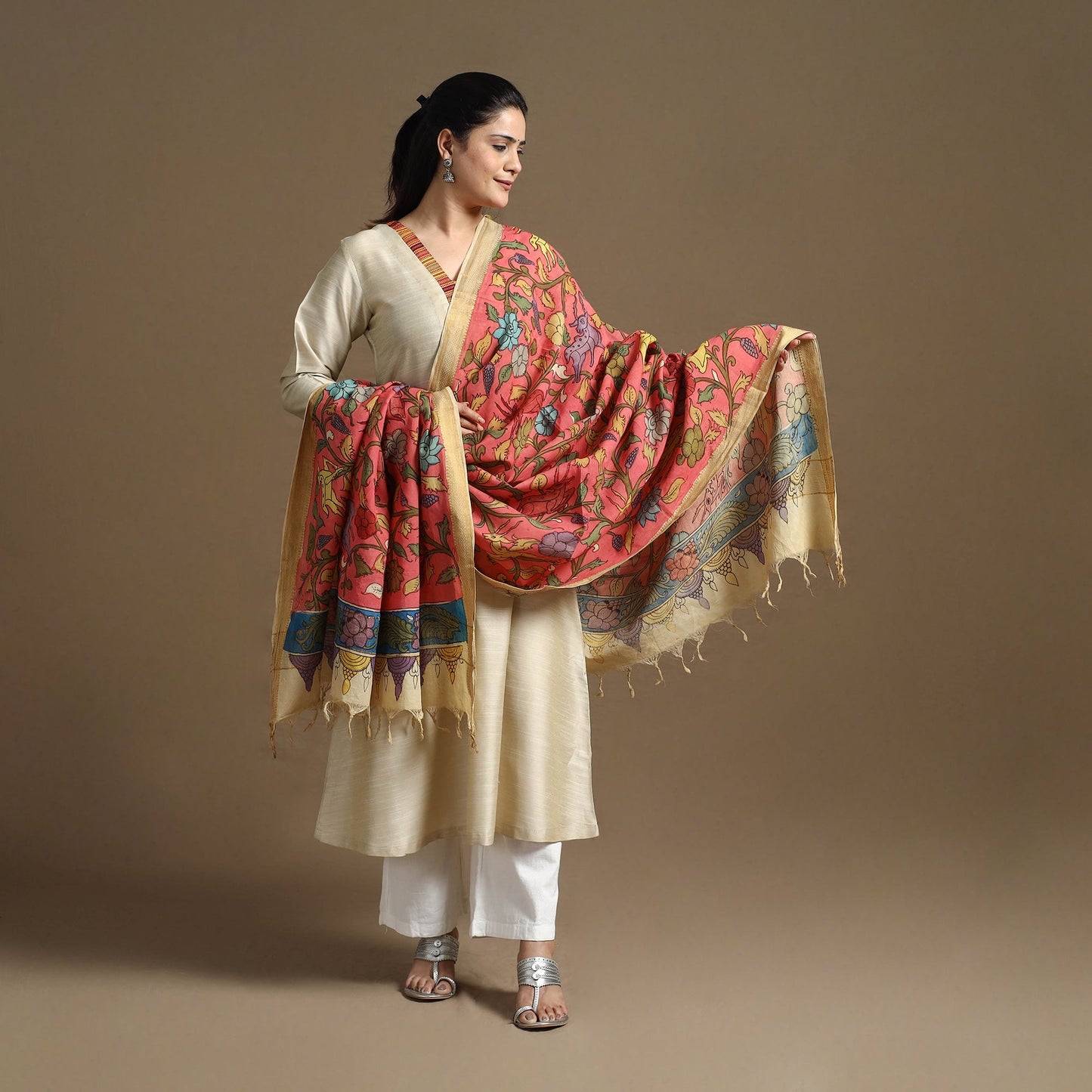 Mangalagiri Cotton Handpainted Pen Kalamkari Dupatta