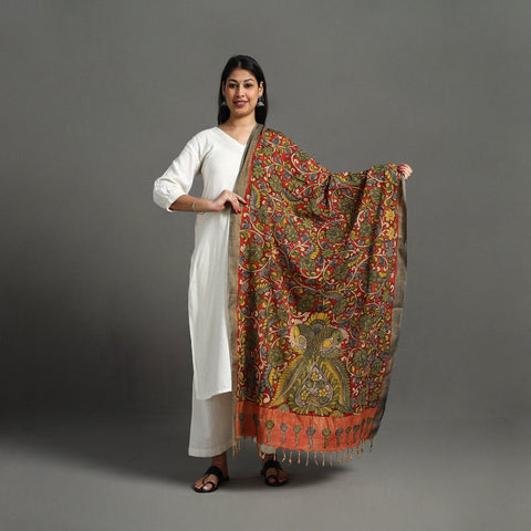 Red - mangalagiri cotton handpainted pen work kalamkari