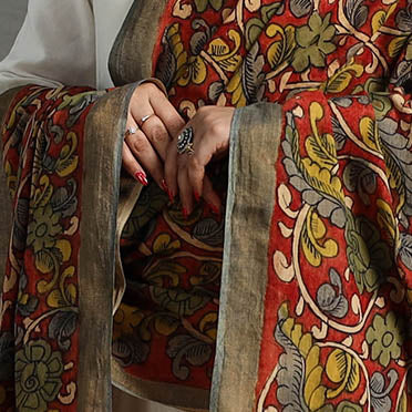 Red - mangalagiri cotton handpainted pen work kalamkari