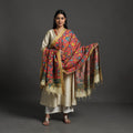 Red - Mangalagiri Cotton Handpainted Pen Work Kalamkari Dupatta 12