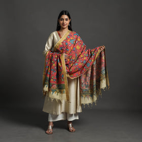 Red - Mangalagiri Cotton Handpainted Pen Work Kalamkari Dupatta 12