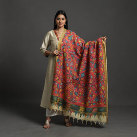 Red - Mangalagiri Cotton Handpainted Pen Work Kalamkari Dupatta 12