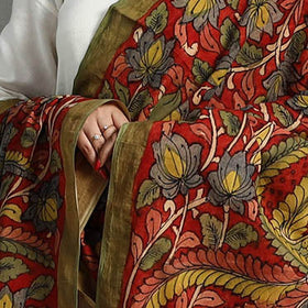 Red - mangalagiri cotton handpainted pen work kalamkari