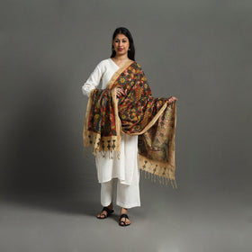 Red - Mangalagiri Cotton Handpainted Pen Work Kalamkari Dupatta 16