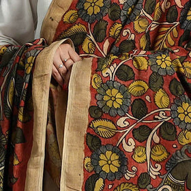 Red - Mangalagiri Cotton Handpainted Pen Work Kalamkari Dupatta 16