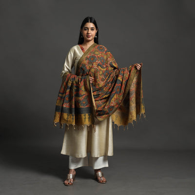 Red Mangalagiri Cotton Handpainted Pen Work Kalamkari Dupatta 